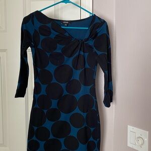 Express Blue and Black Polka Dot Dress